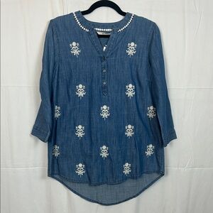 Embroidered Denim Blue Women's Top